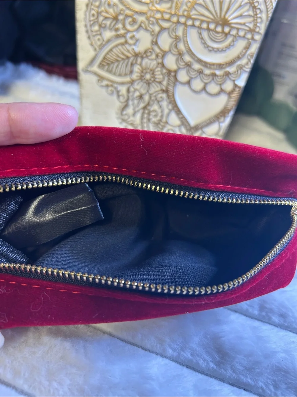 Yves Saint Laurent Velvet Cosmetic Pouch in Deep Wine Red